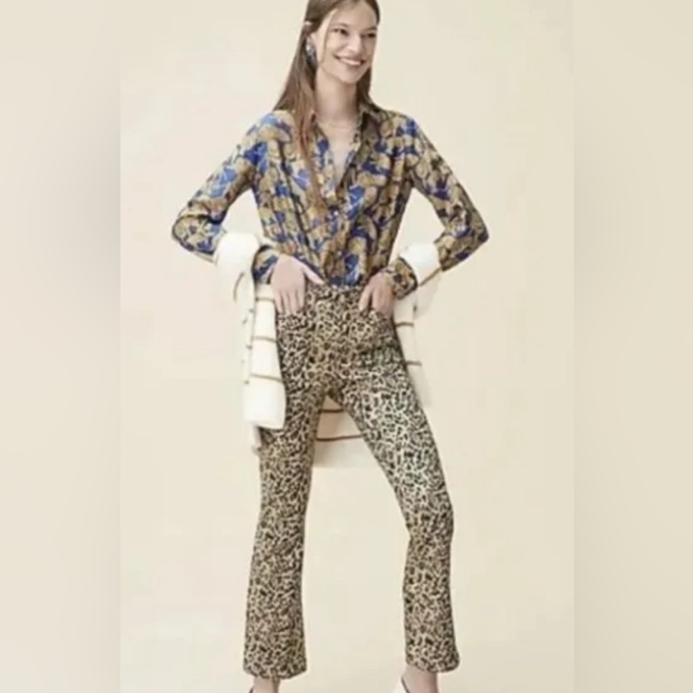J Crew Cheetah Print Denim boot cut pant